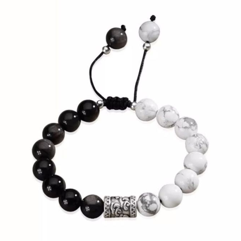 Pure Silver Auspicious Cloud Bracelet – Black Obsidian for Protection & Energy
