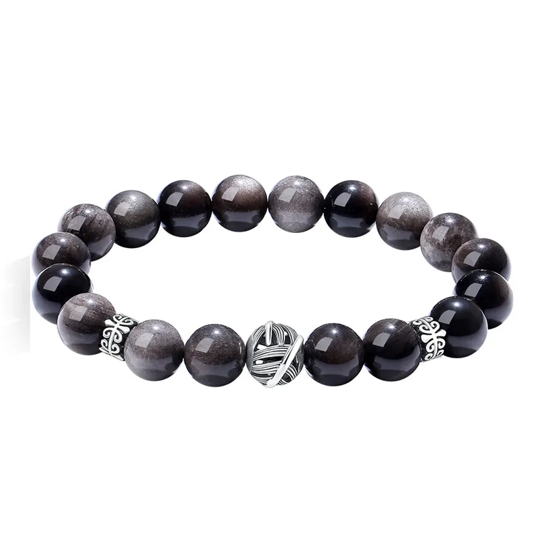 Protection Bracelet – Black Obsidian with Pure Silver Beads