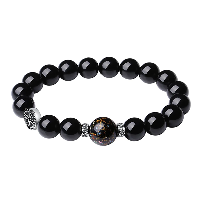 Masculine Energy Bracelet – Sandalwood, Black Obsidian & Pure Silver