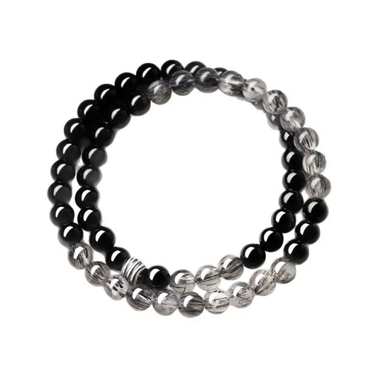 Double-Wrap Obsidian & Black Rutilated Quartz Crystal Bracelet – Energy Protection Jewelry