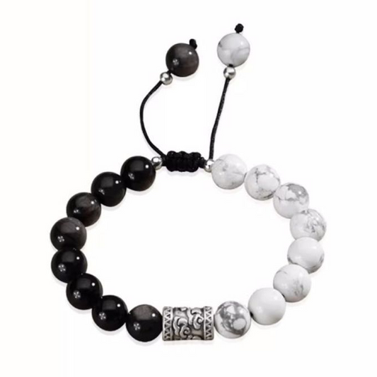 Pure Silver Auspicious Cloud Bracelet – Black Obsidian for Protection & Energy