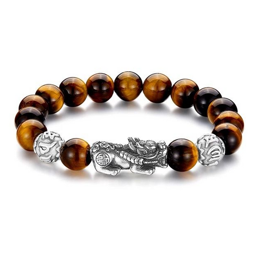 Men’s 999 Silver Pixiu & Tiger Eye Bracelet – Protection & Wealth Charm