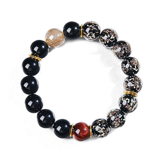 Wukong Pure Silver Bracelet – Black Obsidian Beads for Strength & Protection
