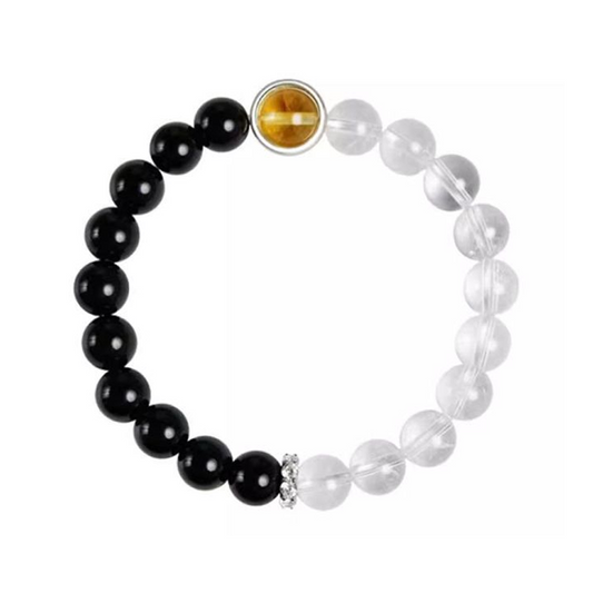 925 Silver Energy Bracelet for Women – Obsidian & Clear Quartz Luck Beads