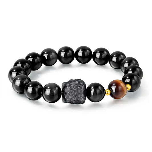 S999 Lion Head Bracelet – Obsidian Protection