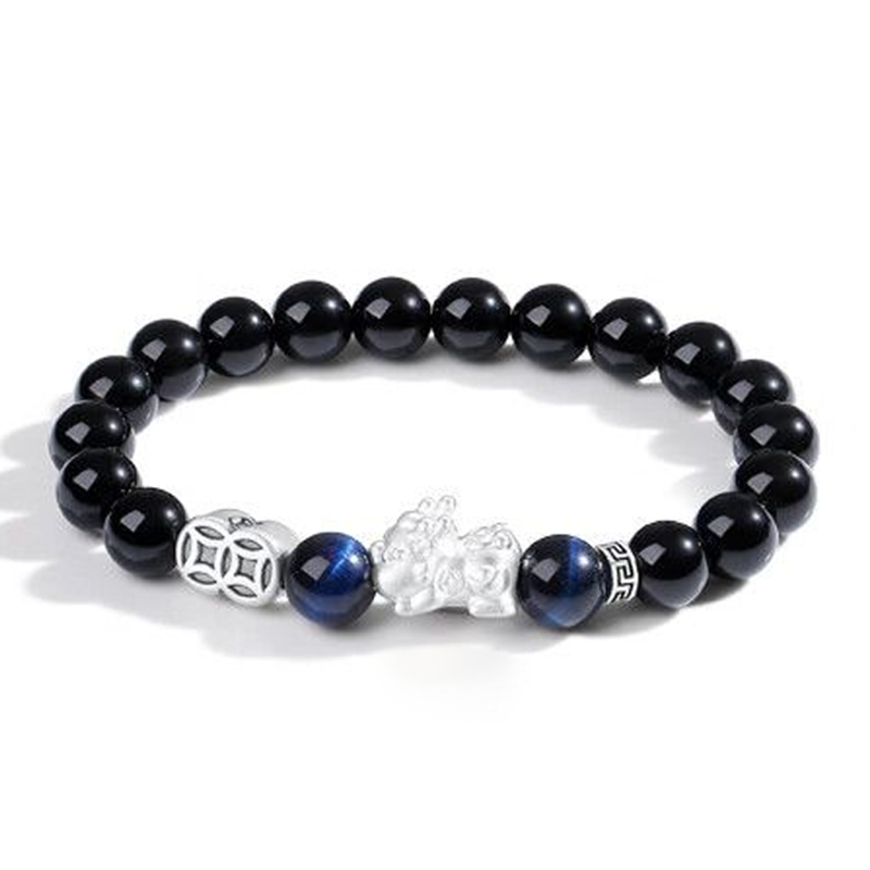 Men’s S999 Silver Obsidian Bracelet – Wealth & Protection Pixiu Talisman