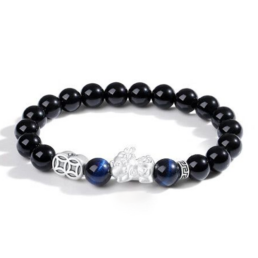 Men’s S999 Silver Obsidian Bracelet – Wealth & Protection Pixiu Talisman