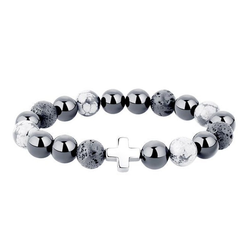 Spiritual Cross Bracelet – Natural Obsidian Beads for Faith and Grounding