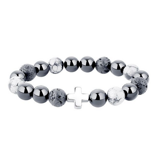 Spiritual Cross Bracelet – Natural Obsidian Beads for Faith and Grounding