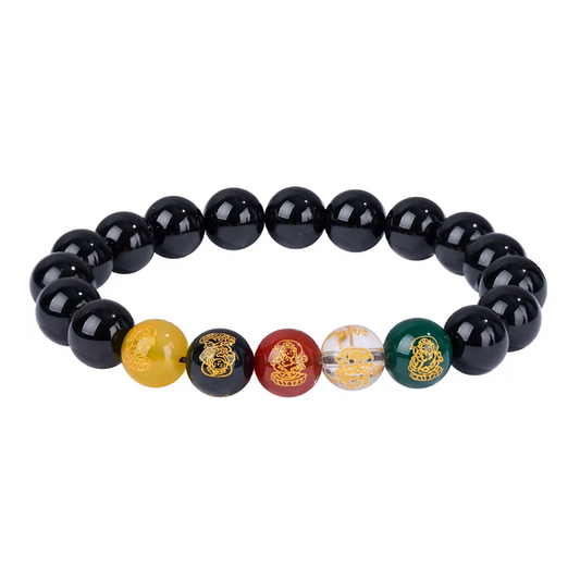 Men’s Agate Beaded Bracelet – Five Fortune Gods Protection & Energy Balance