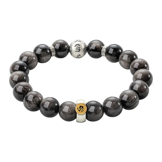 Feng Shui Silver Bracelet – Six-Word Mantra for Luck & Protection
