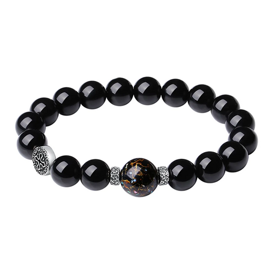 Masculine Energy Bracelet – Sandalwood, Black Obsidian & Pure Silver