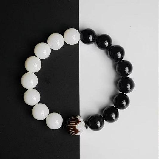Mystic Black Obsidian & Bodhi Root Bead Bracelet | Buddhist Prayer Mala | Unisex Energy Protection Jewelry