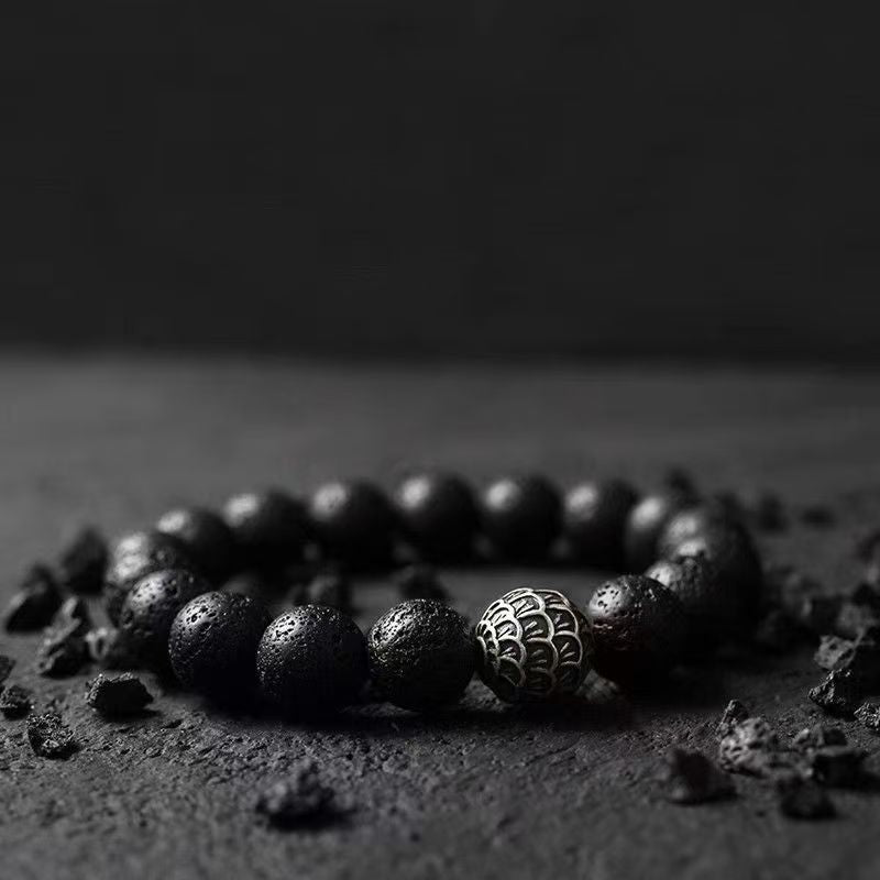 Dragon Scale Lava Rock Bead Bracelet – Fire Element Energy · Bold & Protective