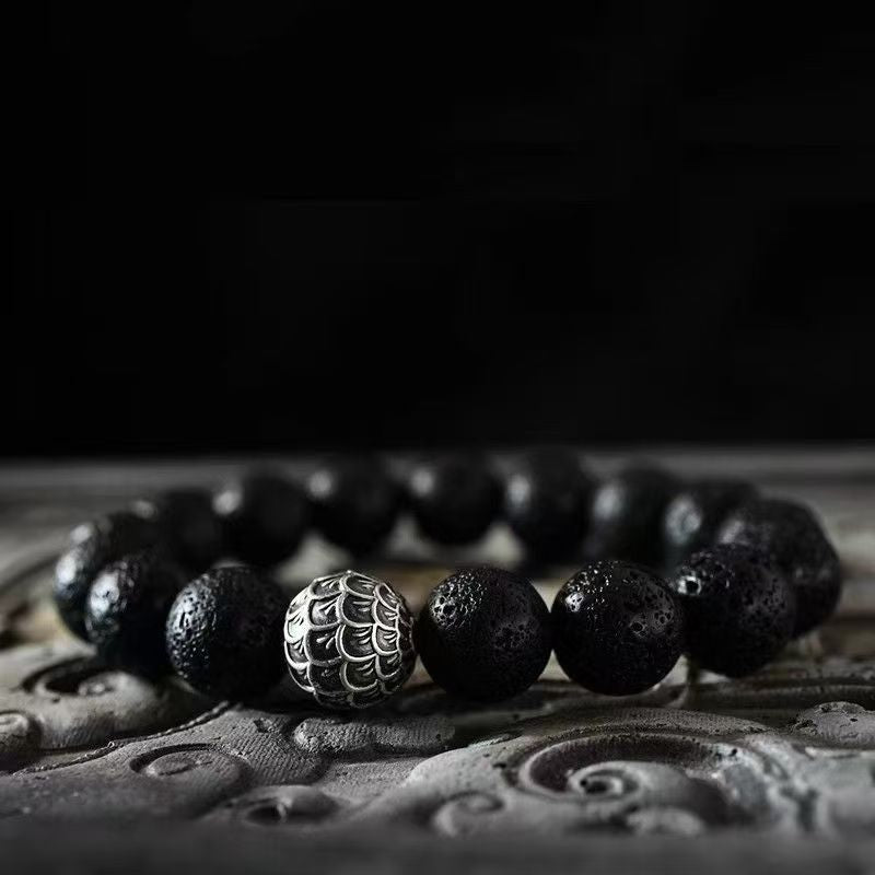 Dragon Scale Lava Rock Bead Bracelet – Fire Element Energy · Bold & Protective