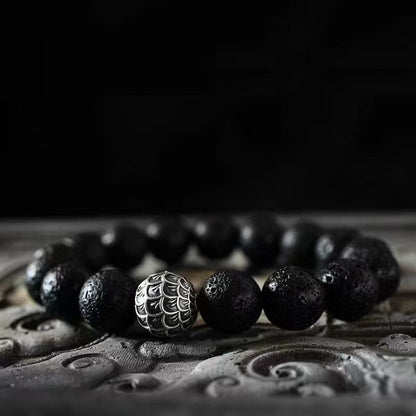 Dragon Scale Lava Rock Bead Bracelet – Fire Element Energy · Bold & Protective